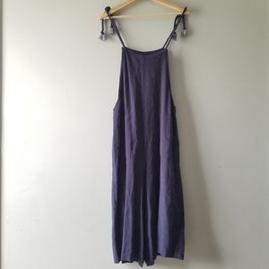 Umgee Navy Blue Linen Crop Wide Leg Romper Jumpsuit Small